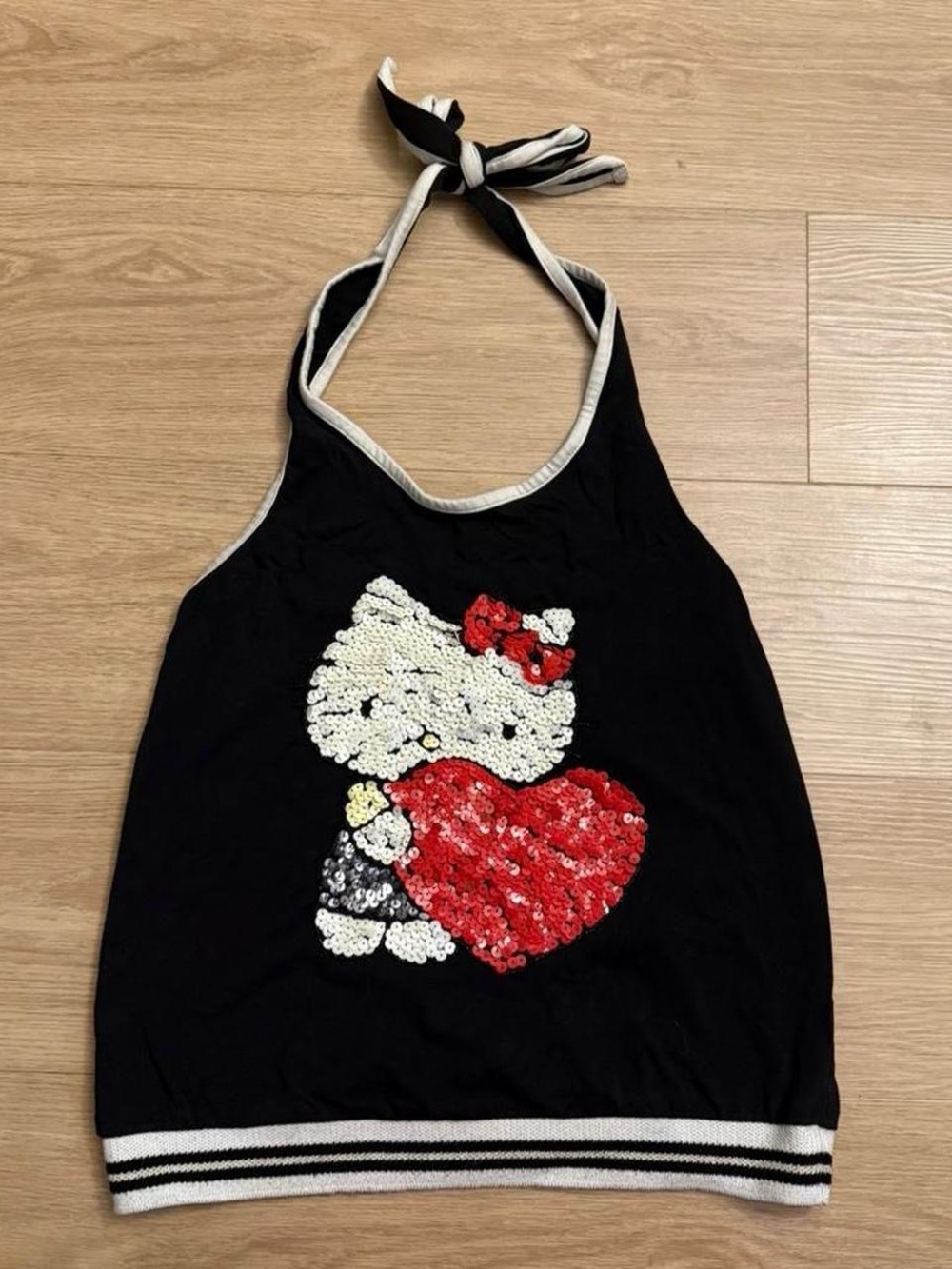 Hello Kitty Black Sequin Heart Halter Tank Top